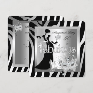 Invitation Masquerade Party Fabuleux 50 Zebra Silver Black