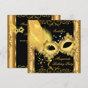 Invitation Masquerade Party Gold Black Yellow Mask 2