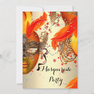 Invitation Masquerade Party Gold Jaune Orange Crème Masques