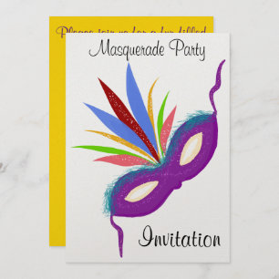 Invitation Masquerade Party Purple Feathered Masque