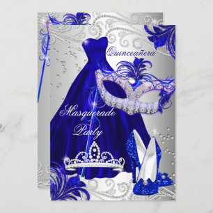 Invitation Masquerade Party Quinceanera bleu robe en argent