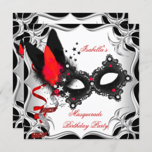 Invitation Masquerade Party Rouge argent noir Masque