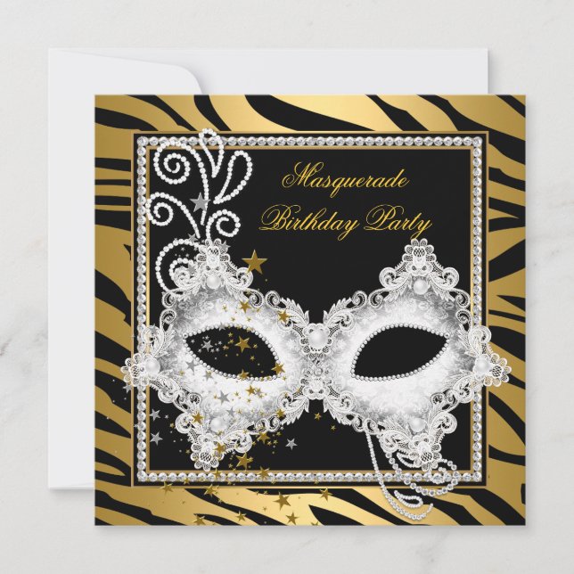 Invitation Masquerade Party Silver Gold Zebra Black Mask 3 (Devant)