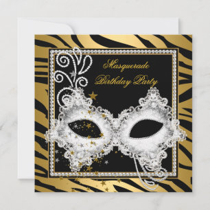 Invitation Masquerade Party Silver Gold Zebra Black Mask 3