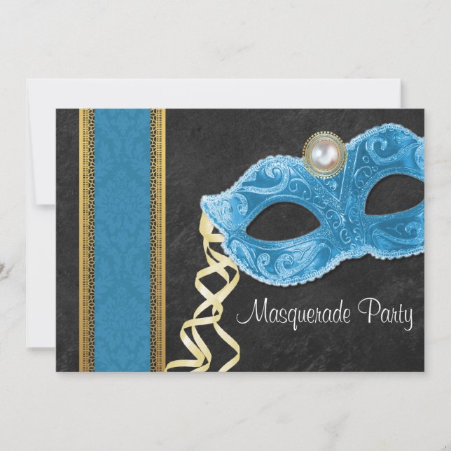 Invitation Masquerade Party - turquoise & or (Devant)