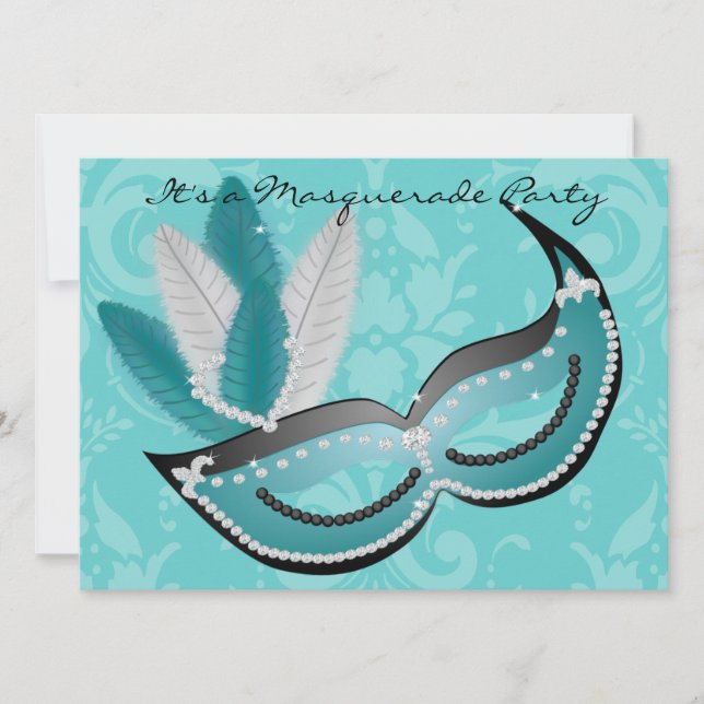 Invitation Masquerade Party Turquoise Venetian Mask Invitatio (Devant)