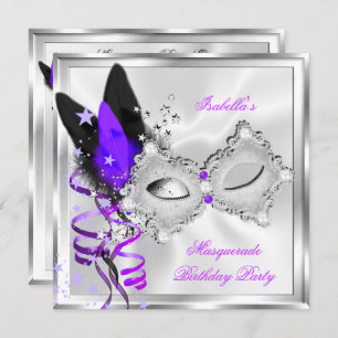 Invitation Masquerade Party violet argent noir Masque 2