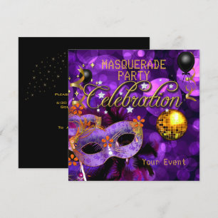 Invitation MASQUERADE Purple Gold Dance Party Disco Ball