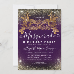 Invitation Masquerade Purple Gold Parties scintillant Dust An