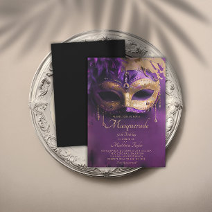 Invitation Masquerade Purple Gold Venetian Mask 50e anniversa