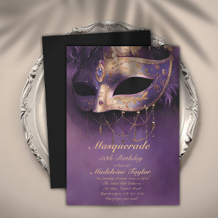 Invitation Masquerade Purple Gold Venice Mask 50e anniversair