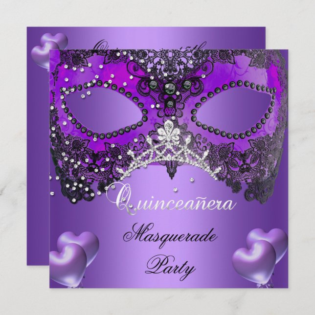 Invitation Masquerade Quinceanera 15 Anniversaire violet (Devant / Derrière)