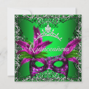 Invitation Masquerade Quinceanera 15 ans Fête Rose Lime