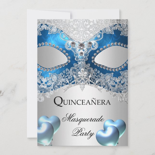 Invitation Masquerade Quinceanera 15 Blue Birthday Party (Devant)