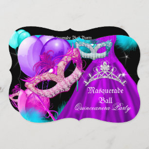 Invitation Masquerade Quinceanera 15 Partie Turquoise violet