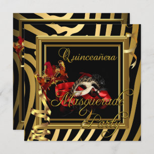 Invitation Masquerade Quinceanera 15 Zebra Red Anniversaire