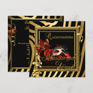 Invitation Masquerade Quinceanera 15 Zèbre Rouge Fête d'anniv