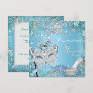 Invitation Masquerade Quinceanera 15e Fête Couronne Bleue Cha
