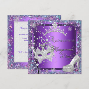 Invitation Masquerade Quinceanera 15e Fête Diadème Violet