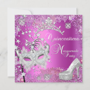 Invitation Masquerade Quinceanera 15e Fête Rose Tiare Chaussu