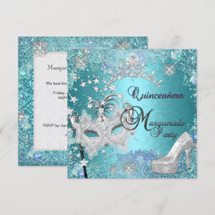 Invitation Masquerade Quinceanera 15e Fête Tiare Bleu Chaussu