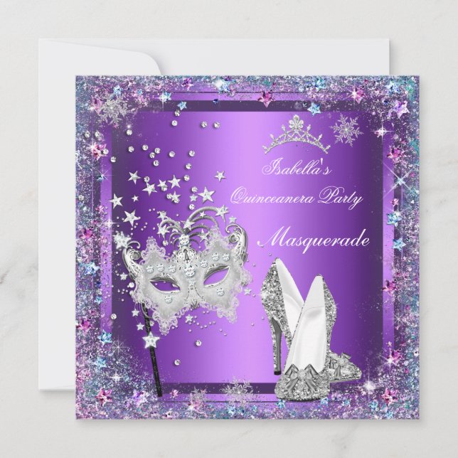 Invitation Masquerade Quinceanera 15ème Parti Purple Tiara (Devant)