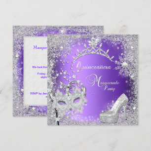 Invitation Masquerade Quinceanera 15ème Tiare Violet Chaussur