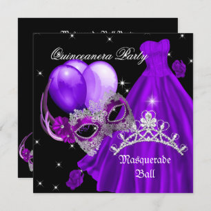 Invitation Masquerade Quinceanera Anniversaire Rose violet