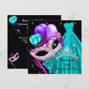 Invitation Masquerade Quinceanera Anniversaire Sarcelle Viole