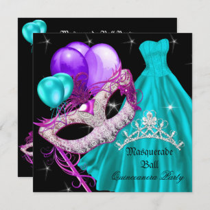 Invitation Masquerade Quinceanera Anniversaire Turquoise pour