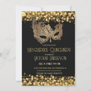 Invitation Masquerade Quinceanera fête Anniversaire Or Noir