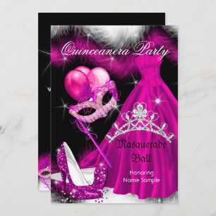 Invitation Masquerade Quinceanera fête d'anniversaire rose 3a
