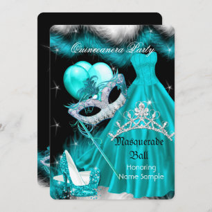 Invitation Masquerade Quinceanera fête d'anniversaire Turquoi
