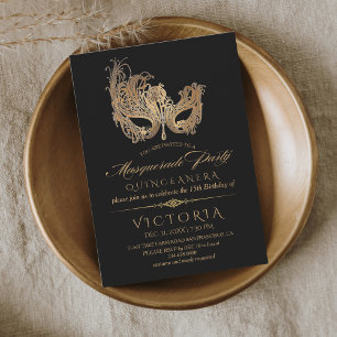 Invitation Masquerade Quinceanera Or & Noir