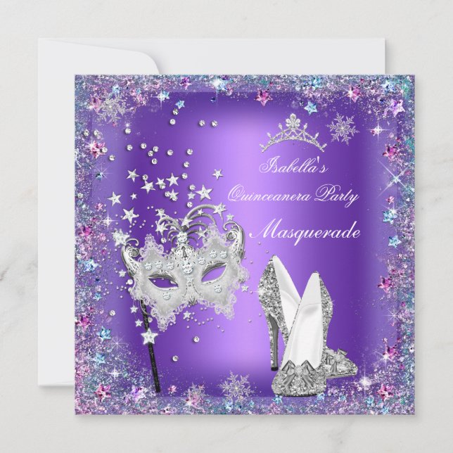 Invitation Masquerade Quinceanera Party Masque Purple Tiara (Devant)