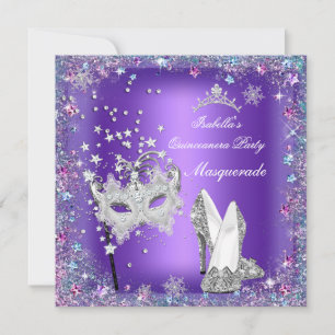 Invitation Masquerade Quinceanera Party Masque Purple Tiara