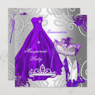 Invitation Masquerade Quinceanera Party Robe d'argent violet