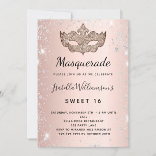 Invitation Masquerade rose or argent parties scintillant pous