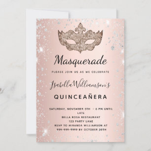 Invitation Masquerade rose or argent parties scintillant Quin