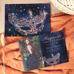 Invitation Masquerade rose or parties scintillant Sweet 16 ph<br><div class="desc">Invitation vos amis et votre famille à votre doux thème mascarade de 16 ans avec ce Sweet sixteen moderne, chic et glamour avec un masque de parties scintillant rose en or dessiné à la main avec parties scintillant en or rose scintille sur un arrière - plan bleu marine couleur or...</div>