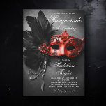 Invitation Masquerade Rouge Noir Élégant Chic 50e anniversair<br><div class="desc">Un modèle d'invitation à la fête du 50ème anniversaire, noir et rouge, élégant et glamour, avec un masque de mascarade vénitienne en rouge avec des accents de parties scintillant noire et des plumes noires, une calligraphie élégante et un arrière - plan de marine sombre texturé. Veuillez noter que la parties...</div>