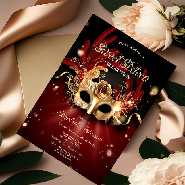 Invitation Masquerade Rouge Sweet 16 (Créateur téléchargé)
