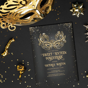 Invitation Masquerade Sparkly Gold Parties scintillant Black 
