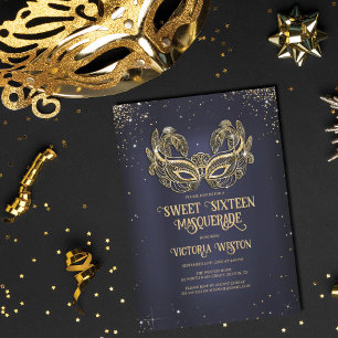 Invitation Masquerade Sparkly Gold Parties scintillant Marine