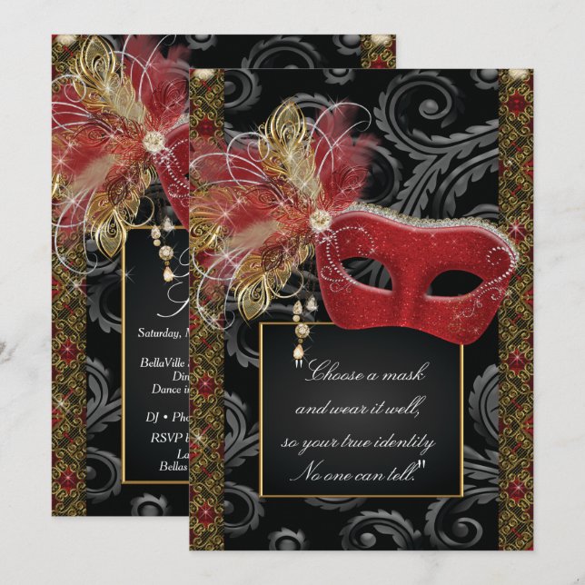 Invitation Masquerade Sweet 16 Party, Mis Quince Anos (Devant / Derrière)