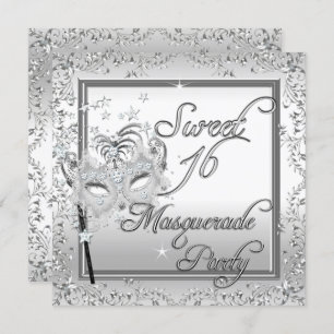 Invitation Masquerade Sweet 16 Seize Anniversaire Blanc