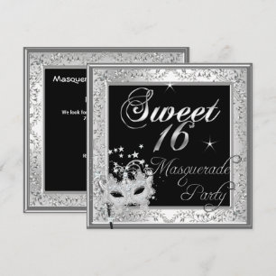 Invitation Masquerade Sweet 16 Seize Anniversaire Noir Blanc