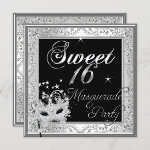 Invitation Masquerade Sweet 16 Seize Anniversaire Noir Blanc