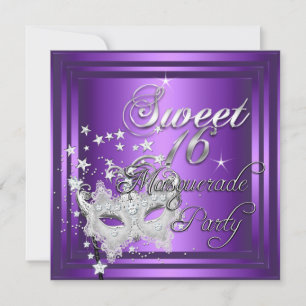 Invitation Masquerade Sweet 16 Seize Anniversaire Violet Blan