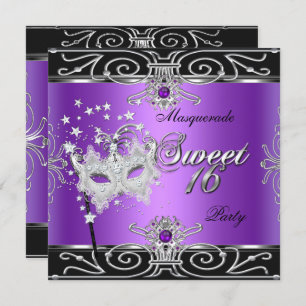 Invitation Masquerade Sweet 16 Seize Anniversaire Violet Noir